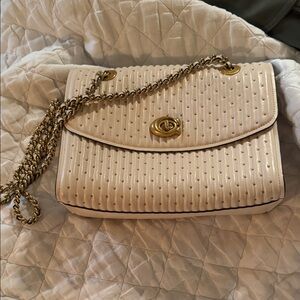 Elegant Cream Quilted Coach Bag